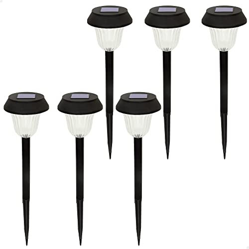 AKTIVE 61562, Pack de 6 Balizas de jardín de luz solar led, Luz continua entre 6 y 8 horas, Impermeable, farolas solares, luces solares led exterior, Estacas de jardín con luz solar led