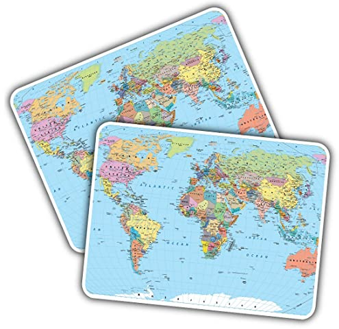 2 x Vinyl-Aufkleber, rechteckige Form, 10 x 7 cm, Weltkarte, Globus, Erde, Geographie, Kunstdruck, Aufkleber, Laptop, Tablet, Gepäck, Auto, Wand, Kühlschrank, Tür, Aufkleber #170943