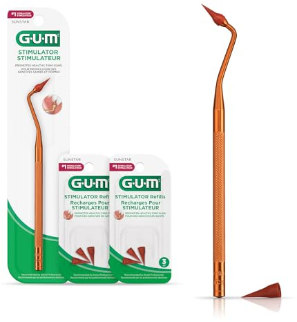 GUM Pacchetto stimolatore, manico permanente con punta in gomma per massaggiare e rinforzare e 2 confezioni di ricarica, (manico + 2 confezioni di ricarica)