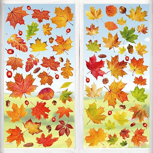 Thanksgiving Fenster Aufkleber, 6 Sheet Erntedankfest Fensteraufkleber, Herbst Fenster Aufkleber, Thanksgiving Dekorationen, Ohne Kleber Statisch Selbsthaftend Fensterdeko Herbstdeko