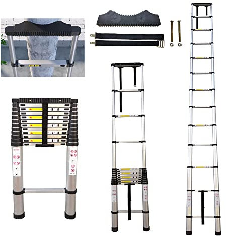 Hooha 5,1m Aluminium Teleskopleiter mit Anti-rutsch Gummipuffer Teleskopierbare Leiter Extension Ladder Max. Belastung 150kg, Tragbar, Leichtigkeit 13.2KG (5,1m Teleskopleiter)