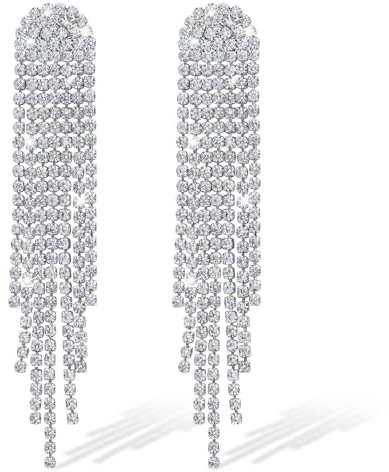 Pendientes de Borla de Diamantes de Imitación para Mujer,Kucheed Pendientes Colgantes de Plata Brillante Pendientes Largos de Candelabro de Cristal,Joyas Colgantes con Flecos de Diamantes Ligeros