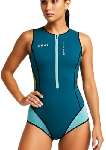 Woman's Neoprene Swimming Costume (Small, Teal and Turquoise)