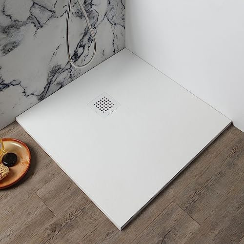 Plato de ducha de resina efecto piedra blanco 90x90 cuadrado Muse
