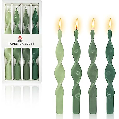 Lange Kerzenständer mit spiralförmiger Spitze – Gedengni, 25,4 cm, farbiger Kerzenständer, unparfümierte Wachskerzen für Heimdekoration, Hochzeiten, festliche Feiertage (17D4PC-GREENGRA)