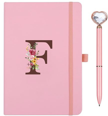 Taccuino Appunti di Viaggio in Pelle PU con Penna Diamante Cuore Rosa Quaderno Scrittura A5 iniziale Diario quaderni per donne ragazza Compleanno Pasqua Festa Della Mamma Regalo per Amica Studenti(F)