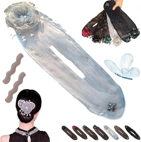 Donubiiu Hand Embroidered Flowers Deft Bun, Lazy Hair Curler Deft Bun Hair Twister, Hairpin Rollers, Fashion Flower Butterfly Fabric Hair Bun Maker For Thin Long Hair (A)