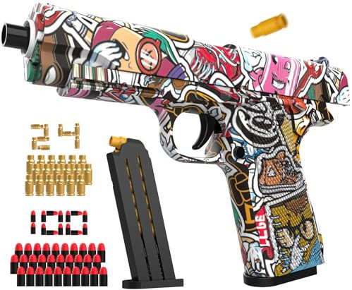 Mieryd Spielzeug Pistole, Graffiti-Muster Kinder Pistolen Schaumstoff-Blaster Toy Gun mit 100 Weichen Kugeln Mini Gel Blaster Soft-Bullet-Pistole Spiel Kindergeschenke für Jungen Mädchen ab 8+ Jahre