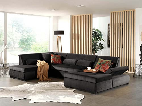 Lisa Design Vermont - Panorama-Ecksofa in U-Form - XXL - aus Velours - Links Dunkelgrau