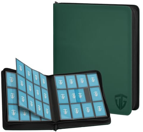 TCGUARD 12 Fächer Sammelkarten Album Reißverschluss Binder für 720 Karten | Karten Sammelalbum Ordner | Sichere seitliche Ladetaschen | Kompatibel mit YuGiOh, MTG, Sportkarten (Grün)