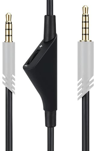 MICMXMO Ersatz-Audio-Aux-Kabel mit Lautstärkeregler für Astro A50, A40TR, A40,A30, A10 Gaming Headset PS5/PS4/Xbox One/PC/Smartphone über eine 3,5mm Buchse, 2m (Schwarz/Grau)