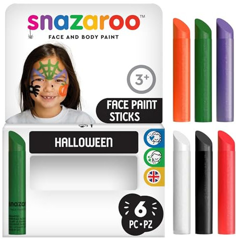Snazaroo 1172020 Set de 6 Barras de Pintura Facial, Base de Agua, para Pieles sensibles, fácil de Quitar - Halloween