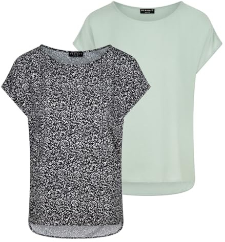 DENIMFY Bluse Damen DFJule Regular Fit 2er Pack Set Rundhals T-Shirt Top | Kurzarm Sommer Oberteil Weiß Grün Blau Schwarz S M L XL XXL