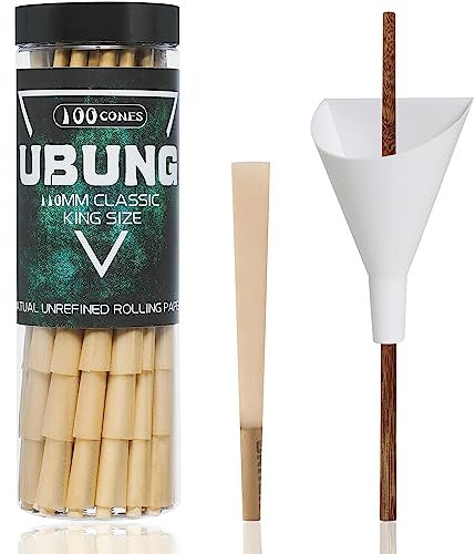 UBUNG 100 Pcs Brown Cones Flagship Edition, King Size Brown Pre Rolled Cones With Tips, Slow Type Rolling Paper, Length 4.25 in / 108 mm, Including 1 Cone Loader And 1 Push Rod