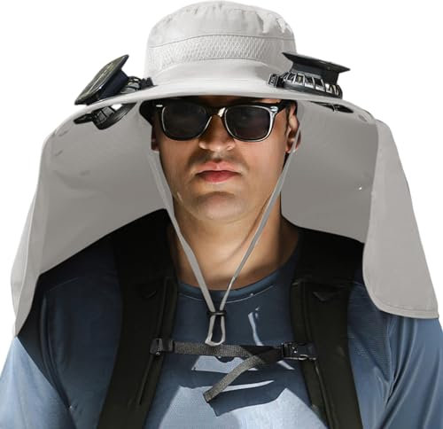 Ayyufe Wide Brim Solar Fan Outdoor Fishing Hat Hats for Men Women & USB Charging,Upf50+, Two Fans -B, One size