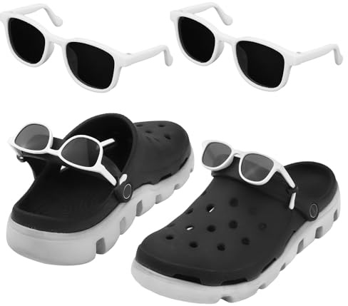 2pcs Sunglasses Shoe Decoration, Funny Shoe Charms with 4 Buttons Cute Shoes Accessories for Women Men Glasses Shoe Decor for Crocs Gifts Party Favors