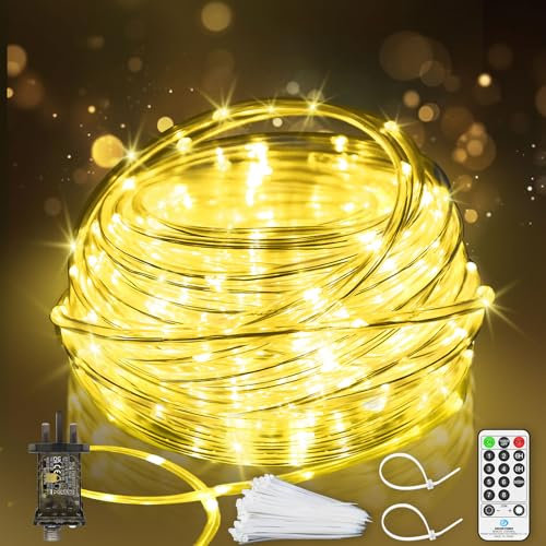 JXLEDAYY 98 FT 300 LED Rope Lights Outdoor Waterproof String Lights Plug in with 8 Modes Timer Remote Christmas Lights Mains Powered for Indoor Garden Pathway Tree Ladder Pool Decoration-Warm White