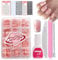 French False Nails Kit, 240Pcs Square Press On Nails with Stickers, French Tip False Nails With Glue Acrylic Fake Nails 12 Sizes Stick On Nails For Women Gift for Girls (Long Square-2)