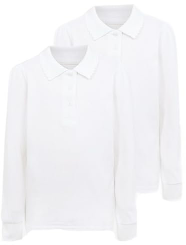 Pack of 2- Girls Long Sleeve School Uniform Polo White 100% Cotton 3-16 Years