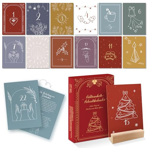 Achtsamkeit Adventskalender 2024 mit 24 Impulsen und Übungen,eine Achtsame Adventszeit ideal für Frauen und Freundin,inklusive Holzständer, Geschenk für Stressabbau und Lebensfreude
