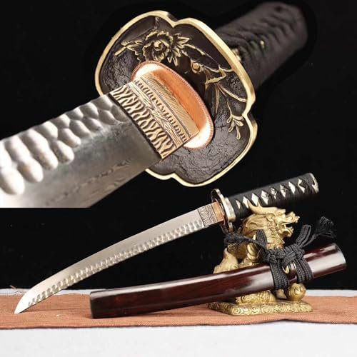 51 cm Samurai Wakizashi mit Ebenholzscheide,handgebranntes gehämmertes Muster aus Stahl,handgefertigtes japanisches Kurzschwert,für Kendo-Training,Iaido,Cosplay,Geschenke,Sammeln,Ausstellen,Kampfsport