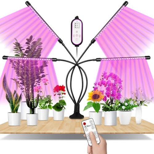 SENTAIMAO Grow Lights for Indoor Plants, 80 LEDs Full Spectrum Led Plant Grow Light,10 Dimming Level & 4 Heads Grow Lamp for Seedlings and Succulents,with Timer and Remote Control