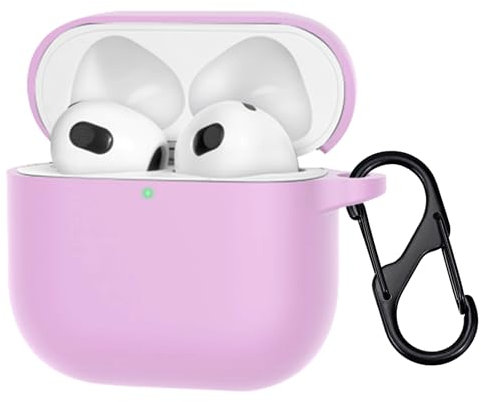 Haofun Funda Compatible con Apple AirPods 4, Funda Protectora de Silicona Suave para Apple AirPods 4, Soporta Carga inalámbrica, sin Mosquetón, LED Frontal Visible, Lila