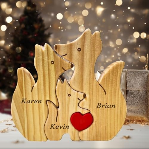 Personalized Wooden Bear Puzzle with 2-8 Family Name, Personalized Wooden Name Puzzle for Home Decoration, for Mother's Day, Father's Day Christmas House Warming Gifts (Style 2)