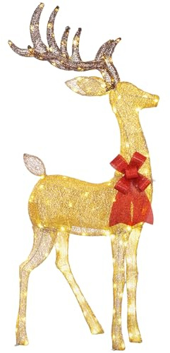 Outsunny Lighted Reindeer Christmas Decoration, Light Up Christmas Deer with 137 LED Lights for Indoor, Outdoor, Garden, Lawn, Gold Tone