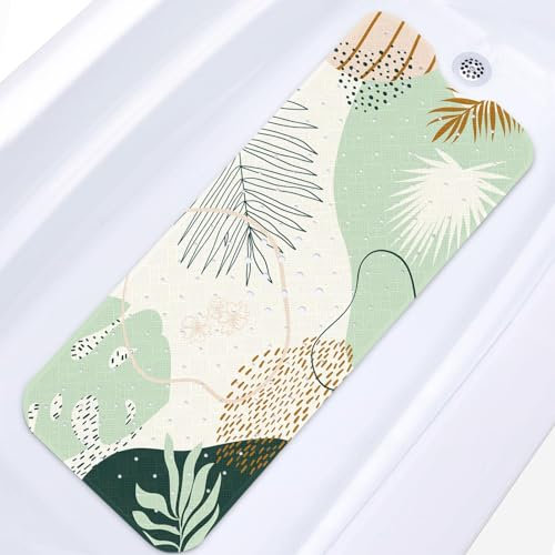Culudea Boho Monstera Leaves Badewannen-Duschmatte, abstrakte Formen, grün, rutschfeste Wannenmatte, extra lang, Badematte, 101,6 x 40,6 cm, maschinenwaschbar, für Badezimmer, Badewanne, Badematte für