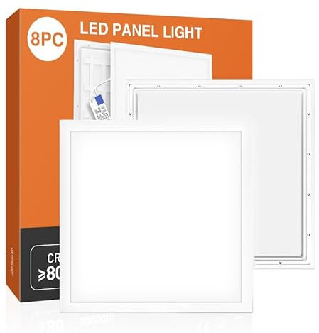 8 x panel LED 25W, luminaria de rejilla empotrada 60x60 cm, plafón empotrado 4000K (blanco neutro), UGR≤26 CRI≥80. Dimensiones: L595 x A595 x H26 mm.