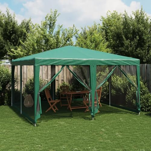 Gecheer Partyzelt Festzelt Gartenpavillon Gartenzelt Pavillon mit 8 Mesh-Seitenteilen Grün 4x4 m HDPE