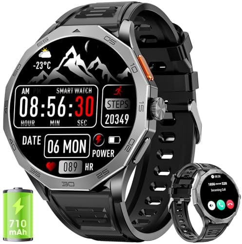 Military Smart Watch for Men Answer/Make Calls 710mAh Big Battery, 1.85 HD Ultra Screen with Heart Rate/Sleep Monitor /100+Sport Modes Smart Watches for Android iOS Black