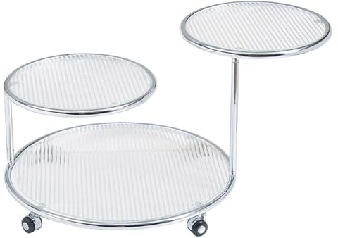 WEIDPHL Runder Couchtisch Aus Glas Mit Rädern, Drehbarer Sofa-Beistelltisch, 2-Stufiger Rollwagen, Aufbewahrungswagen Für Das Wohnzimmer,Flat