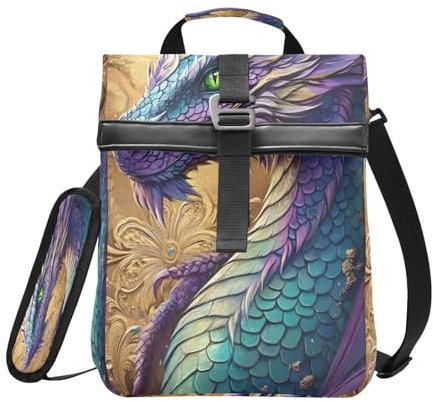 Lonchera aislada con parte superior enrollable para mujeres y hombres, escamas de dragón y arco iris, plegable, lonchera enrollable reutilizable con correa para el hombro