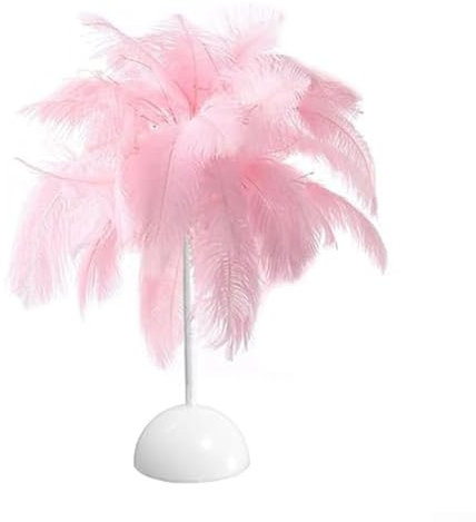 Lampada da tavolo in piuma alla moda per la camera da letto, luci a LED soffuse, per la decorazione della casa ed eventi come matrimoni e feste (rosa)