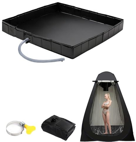 WRQIOO Base doccia pieghevole, piatto doccia pieghevole da campeggio, con tubo di scarico da 1 metro, 104 x 104 x 13 cm, grande tenda da doccia, base per campeggio, spiaggia, doccia all'aperto