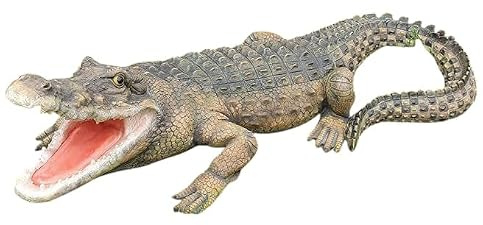 Aspinaworld Gartenfigur Krokodil liegend 120 cm – detailreiche Krokodil Figur aus Kunstharz – für Außenbereich