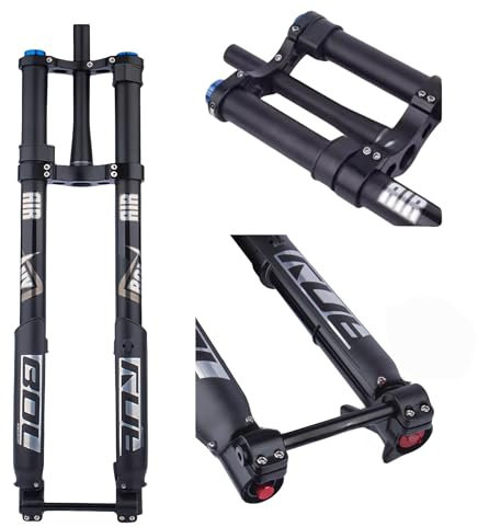 Federgabel 26 zoll1-1/8 Gerades Rohr MTB Bike Upside-Down-Gabel 26 27.5 29 Zoll Fahrrad Doppelschultergabel Federweg 200mm Achse 15mm Stoßfest Mit Zugstufeneinstellung gabeldämpfung(Gerades Rohr)