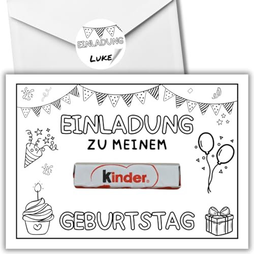 celebr8te 12x kreative Kinder DIY Einladungskarten - Für den Kindergeburtstag von Jungen & Mädchen zum selbst gestalten & ausmalen - Partyeinladungen für Geburtstage +12 Umschläge +12 Sticker