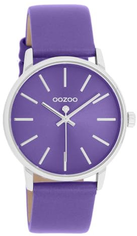 Oozoo Timepieces Damen Uhr in Lila - Armbanduhr Damen mit Lederarmband | Hochwertige Uhr für Frauen| Edle Analog Damenuhr in rund C11463