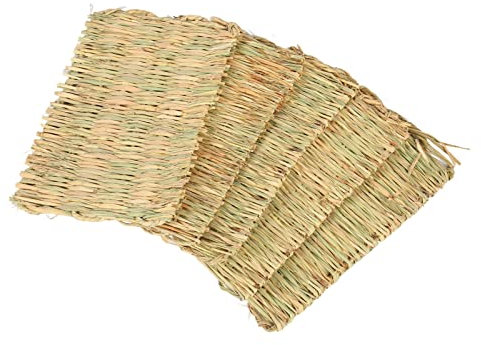 KIMISS 5PCS Rabbit Grass Mat - Hand-Woven Straw Bedding for Small Pets, Absorbent Bunny Grass Mat for Guinea Pigs, Hamsters, Parrots, and More