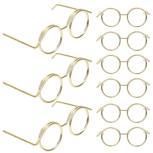FRCOLOR Mini Metall Puppenbrillen 20 StüCk Gold Draht Runde Rahmen Ohne GläSer ZubehöR FüR Puppen Kleidung Und Heimdeko