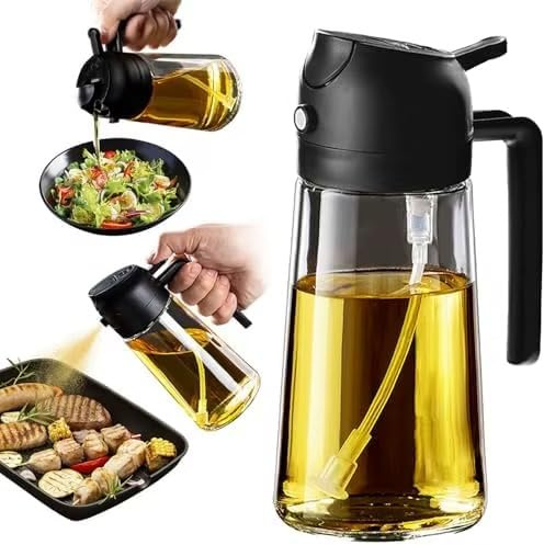 ASANTEUR Präzisions-Ölsprühflasche für Gesundes Kochen, 0,15g pro Sprühstoß, Antihaft-Sprüher, 18,3 cm Höhe (Schwarz, 470ml)