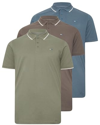 BadRhino Big & Tall 3 Pack Blue/Green/Brown Tipped Polo Shirt - Men's - Plus Size Curve