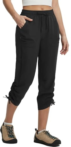 baleaf Damen Wanderhose Knielang Kurz, Trekkinghose UV Schutz Cargo Capri Wasserdicht 3/4 Hosen mit Taschen Sommer Outdoor