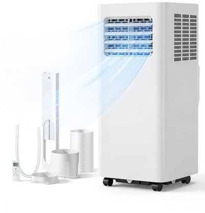 Feelfunn 8000 BTU Mobile Klimaanlage, 3 in 1 kühlt 350 Quadratfuß, leise AC mit Lüfter und Luftentfeuchter, LED-Anzeige, Fernbedienung, 24-Stunden-Timer, Kit