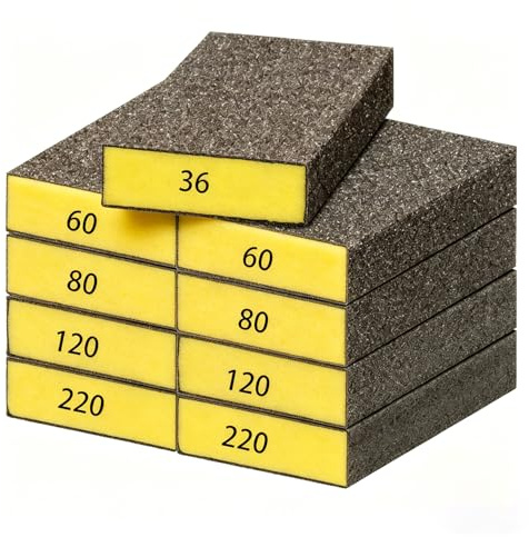 9 Pcs Sanding Blocks Set 36/60/80/120/220 Grit, Wet and Dry Sandpaper Sponge for Wood, Metal, Drywall, Reusable Hand Sanding Block Kit for Car Paint Polishing and Furniture Finishing