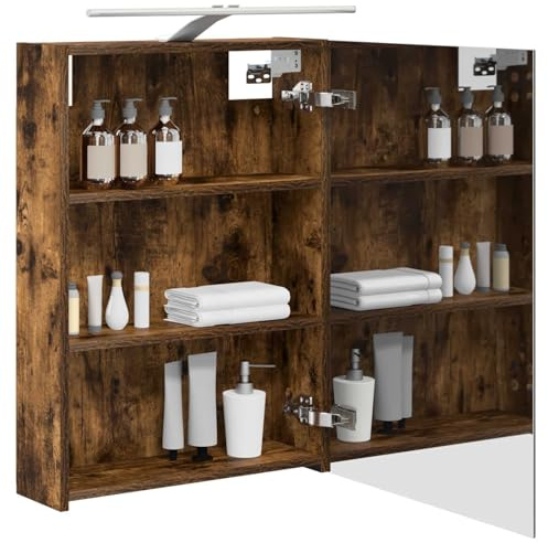 vidaXL Badezimmerspiegelschrank Geräucherte Eiche 50 x 14,5 x 70 cm, Moderner Spiegelschrank, rechteckig, Wandregal für Badezimmer, praktische Aufbewahrung