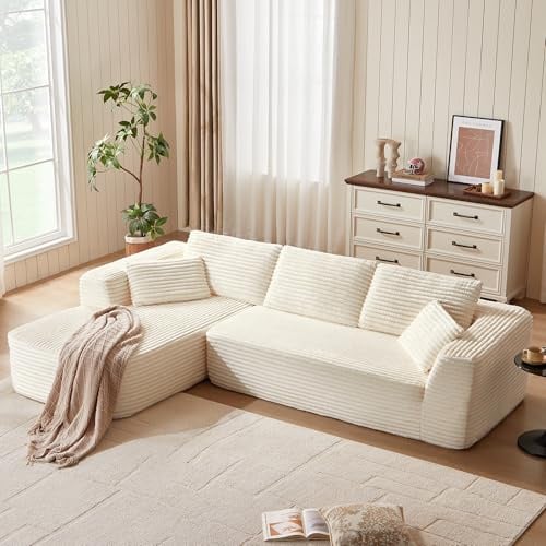LINSY HOME Modulares Sofa, Keine Montage Erforderlich, 270 cm Beige | Ecksofa mit Schlaffunktion, mit Großer Chaiselongue links, Vakuumverpackt, für Wohnzimmer